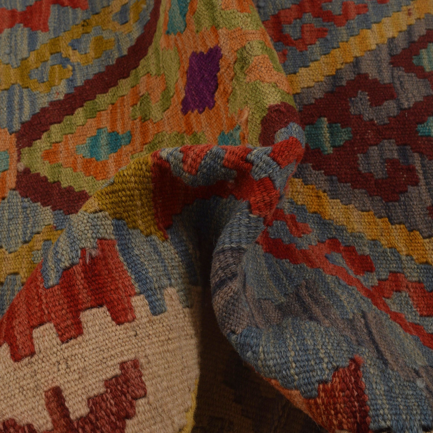 Hand Knotted Afghan Style Kilim 2' 9" x 4' 2" ft / 84 x 128 cm - No. W34829