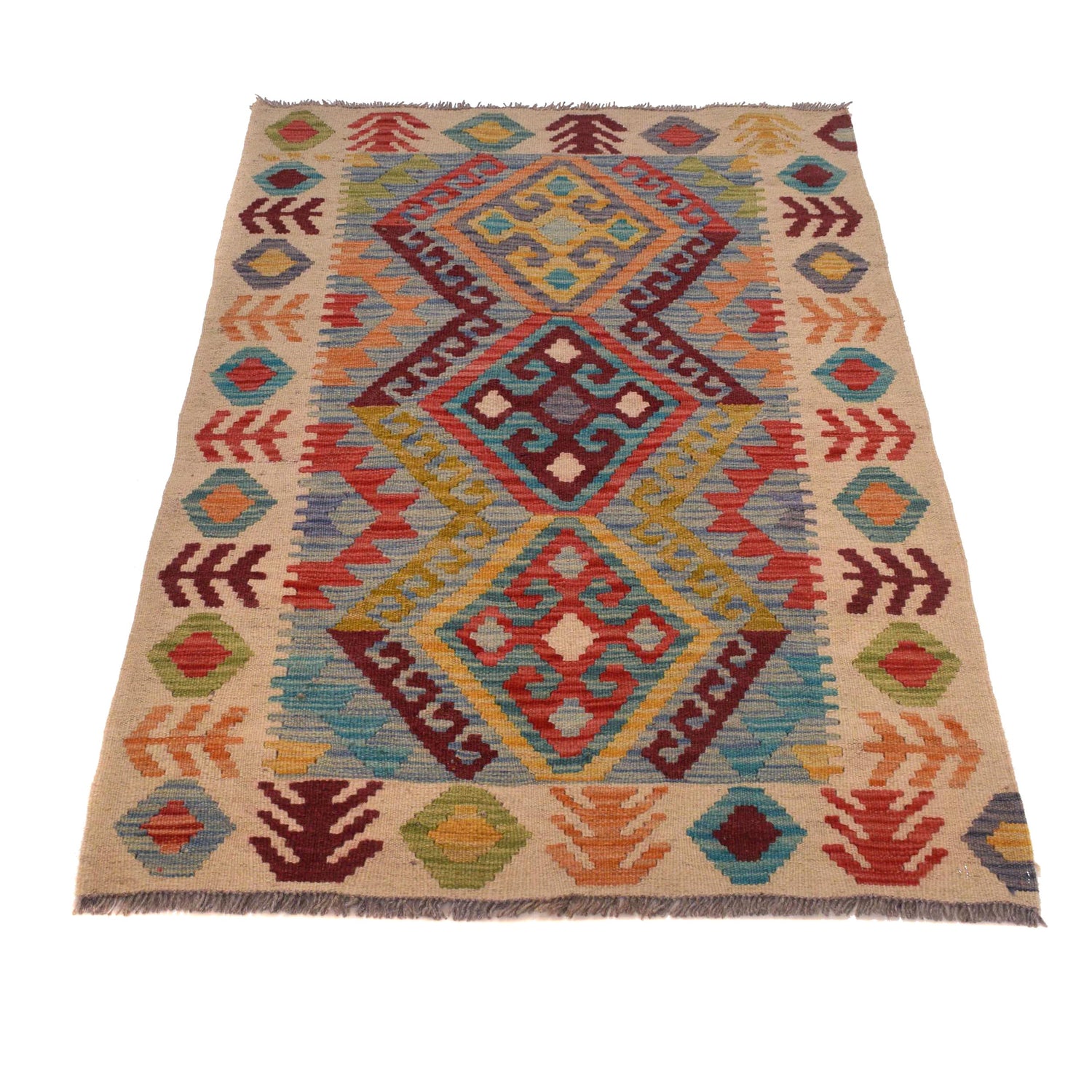 Hand Knotted Afghan Style Kilim 2' 7" x 4' 2" ft / 80 x 126 cm - No. W34838