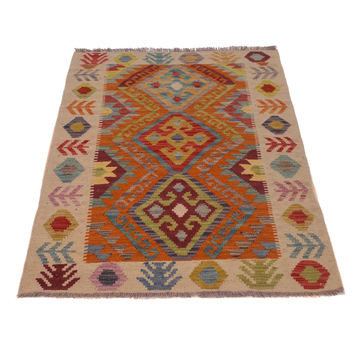 Hand Woven Wool Kelim 2' 8" x 3' 11" ft / 82 x 119 cm - No. W34840