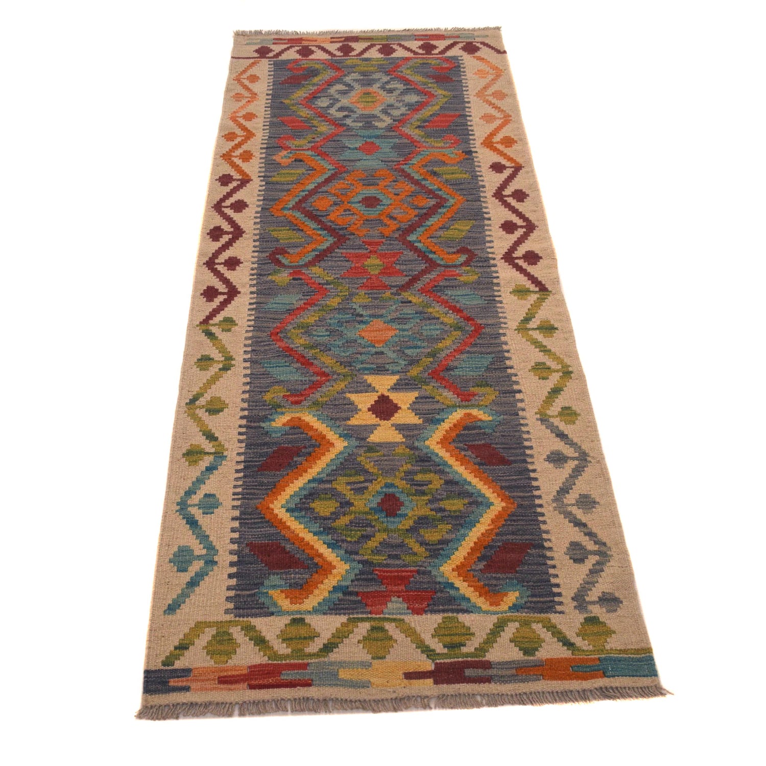 Hand Made Afghan Kilim Runner 2' 1" x 6' 5" ft / 64 x 195 cm - No. W34846