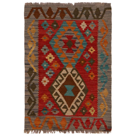 Hand Knotted Afghan Style Kilim 2' 0" x 2' 11" ft / 60 x 88 cm - No. W34850