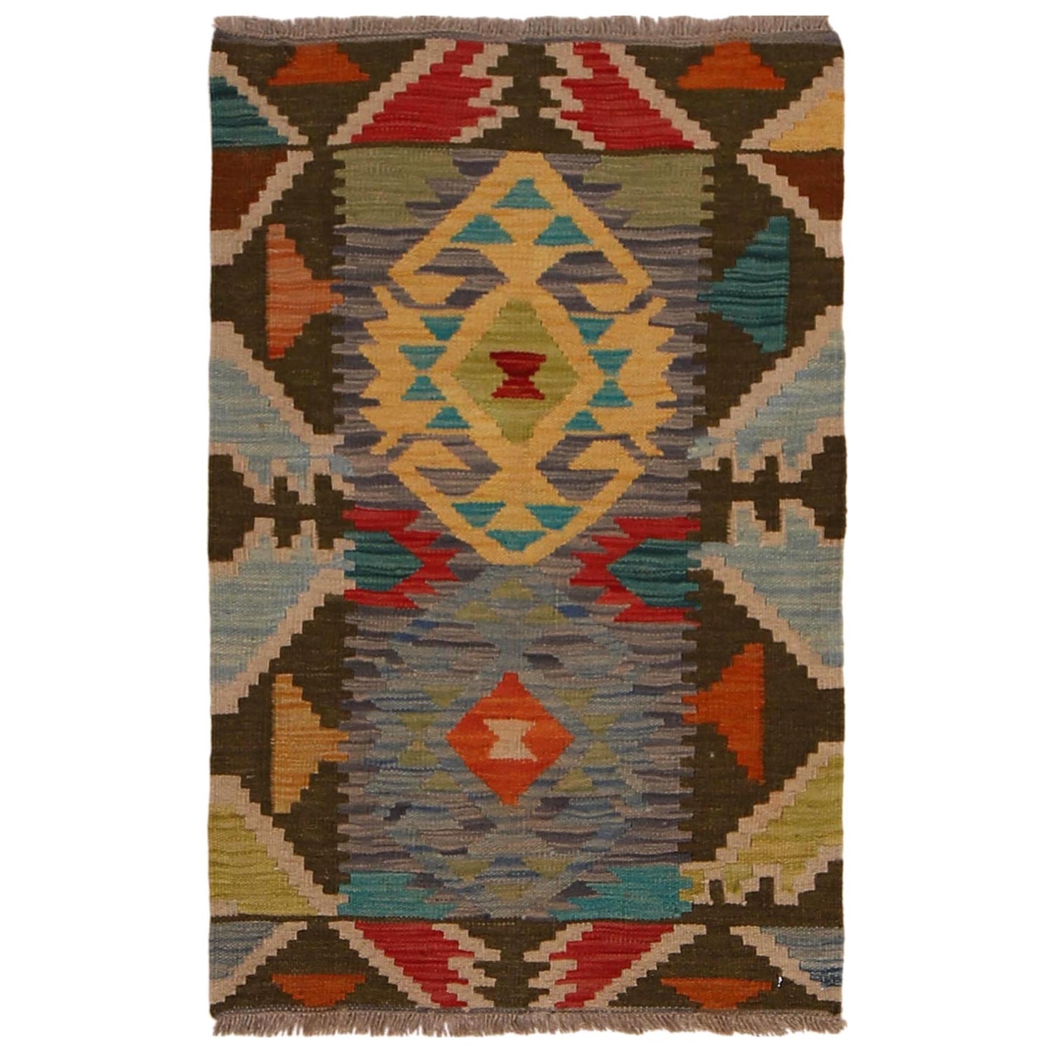 Handmade Turkish Design Wool Kilim 2' 0" x 3' 1" ft / 60 x 93 cm - No. W34853