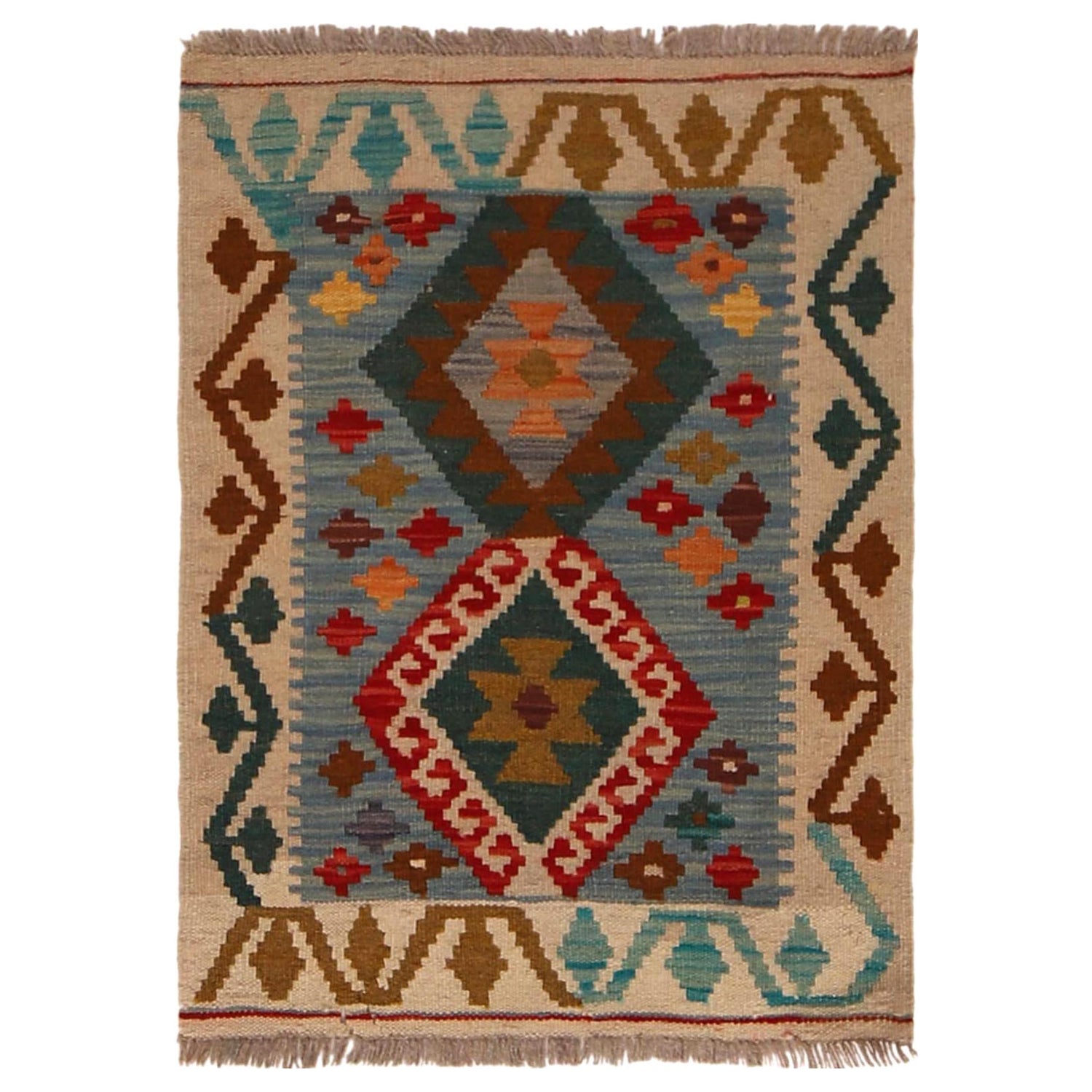 Hand Knotted Flatweave Kilim 1' 11" x 2' 7" ft / 59 x 80 cm - No. W34855