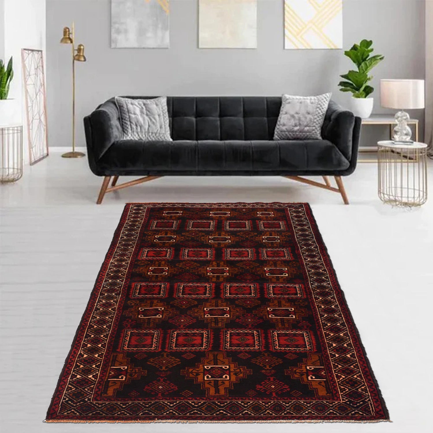 Hand Knotted Baluchi Rug 4' 1" x 9' 4" ft / 125 x 285 cm - No. W35443