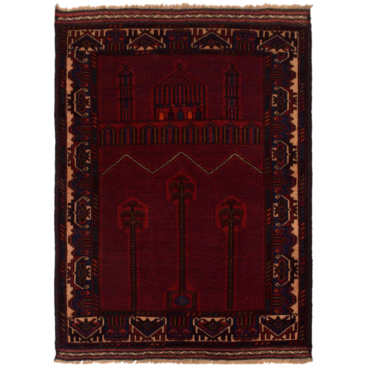 Handmade Prayer Rug 2' 11" x 4' 5" ft / 89 x 135 cm - No. W35450