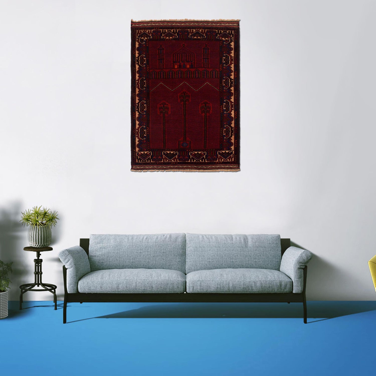 Handmade Prayer Rug 2' 11" x 4' 5" ft / 89 x 135 cm - No. W35450