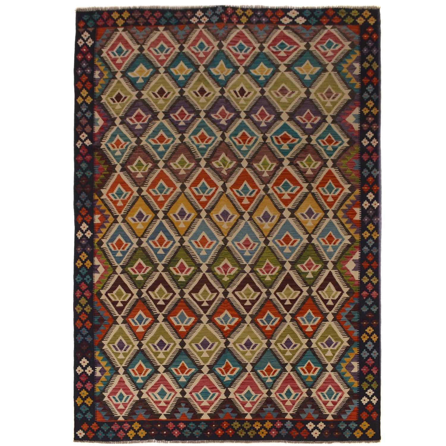Handmade Afghan Vegetable Kilim 6' 8" x 10' 0" ft / 202 x 305 cm - No. W35525