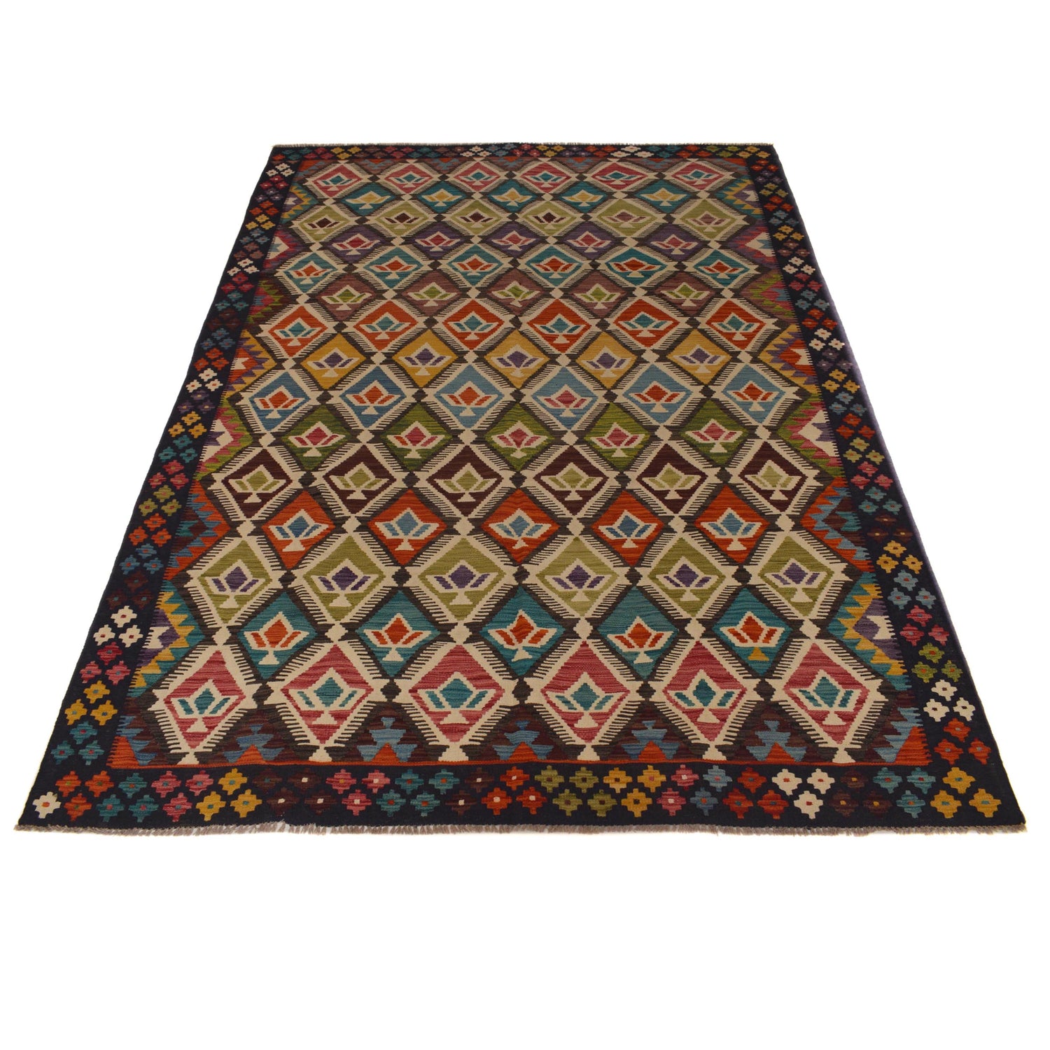 Handmade Afghan Vegetable Kilim 6' 8" x 10' 0" ft / 202 x 305 cm - No. W35525