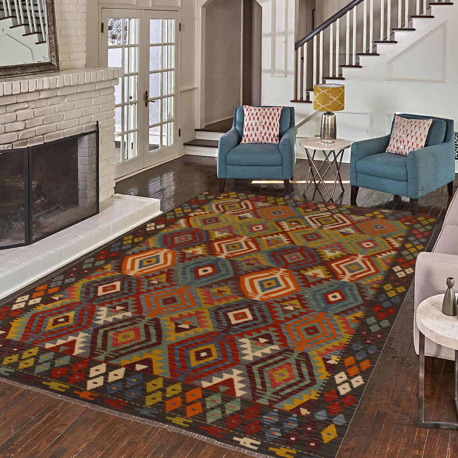 Hand Made Afghan Kilim 5' 8" x 8' 0" ft / 172 x 245 cm - No. W35526