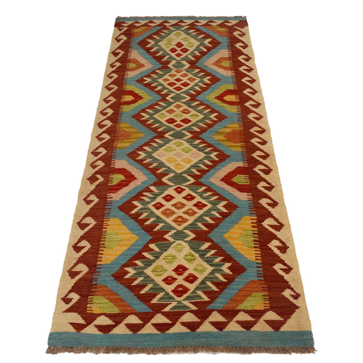 Hand Woven Wool Kelim Runner 2' 1"x 6' 4" ft / 63 x 192 cm - No. W35527