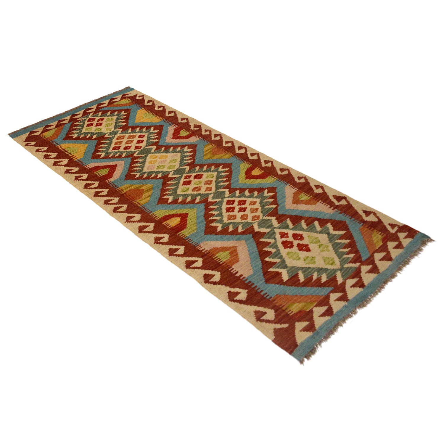 Hand Woven Wool Kelim Runner 2' 1"x 6' 4" ft / 63 x 192 cm - No. W35527