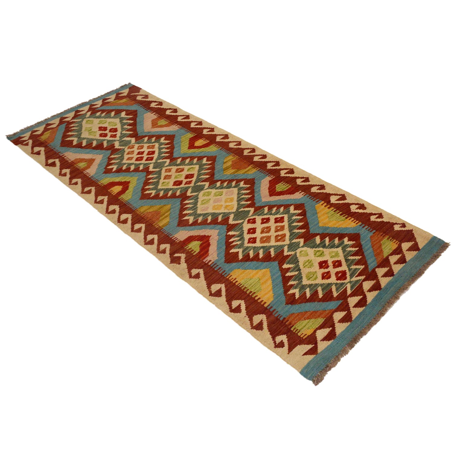 Hand Woven Wool Kelim Runner 2' 1"x 6' 4" ft / 63 x 192 cm - No. W35527