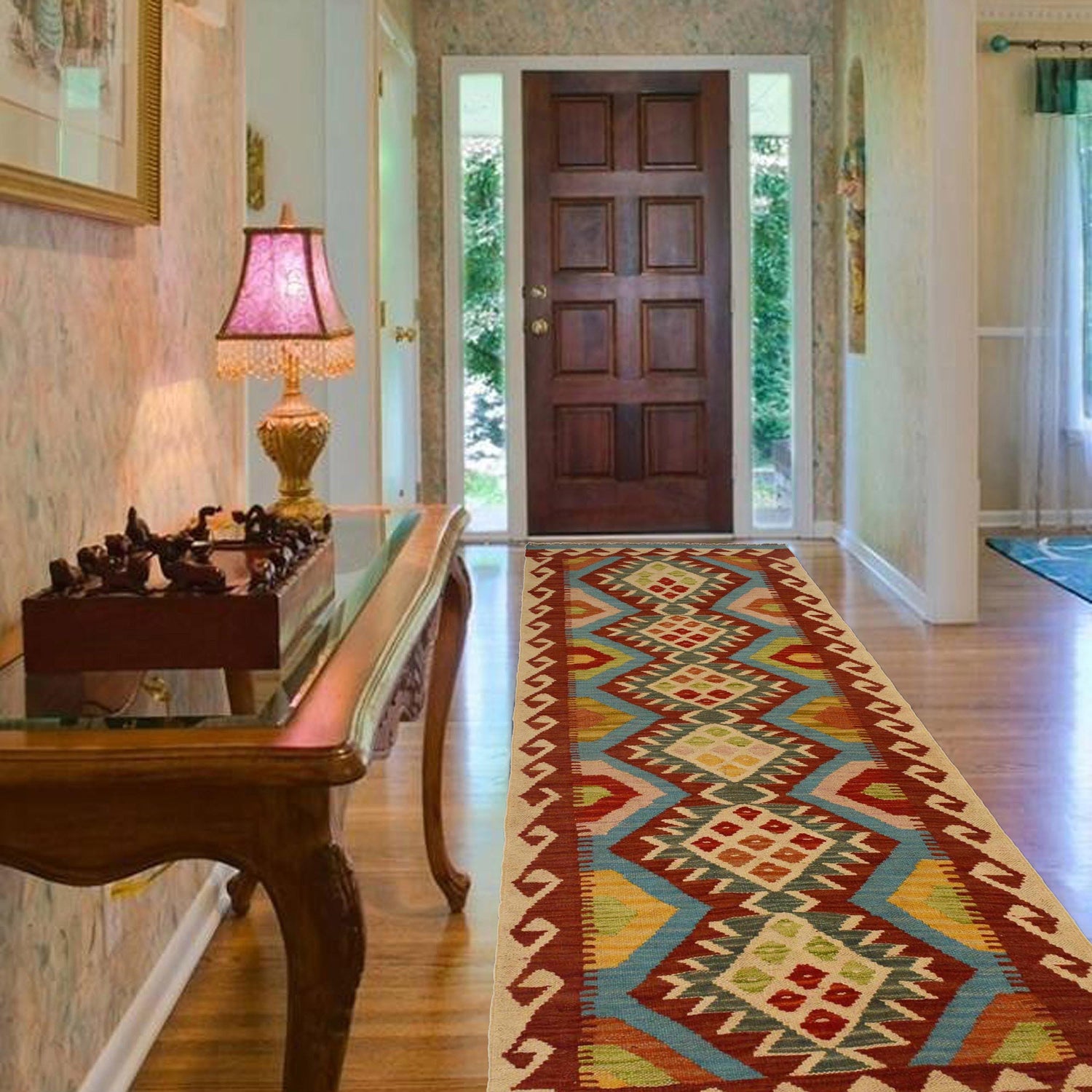 Hand Woven Wool Kelim Runner 2' 1"x 6' 4" ft / 63 x 192 cm - No. W35527