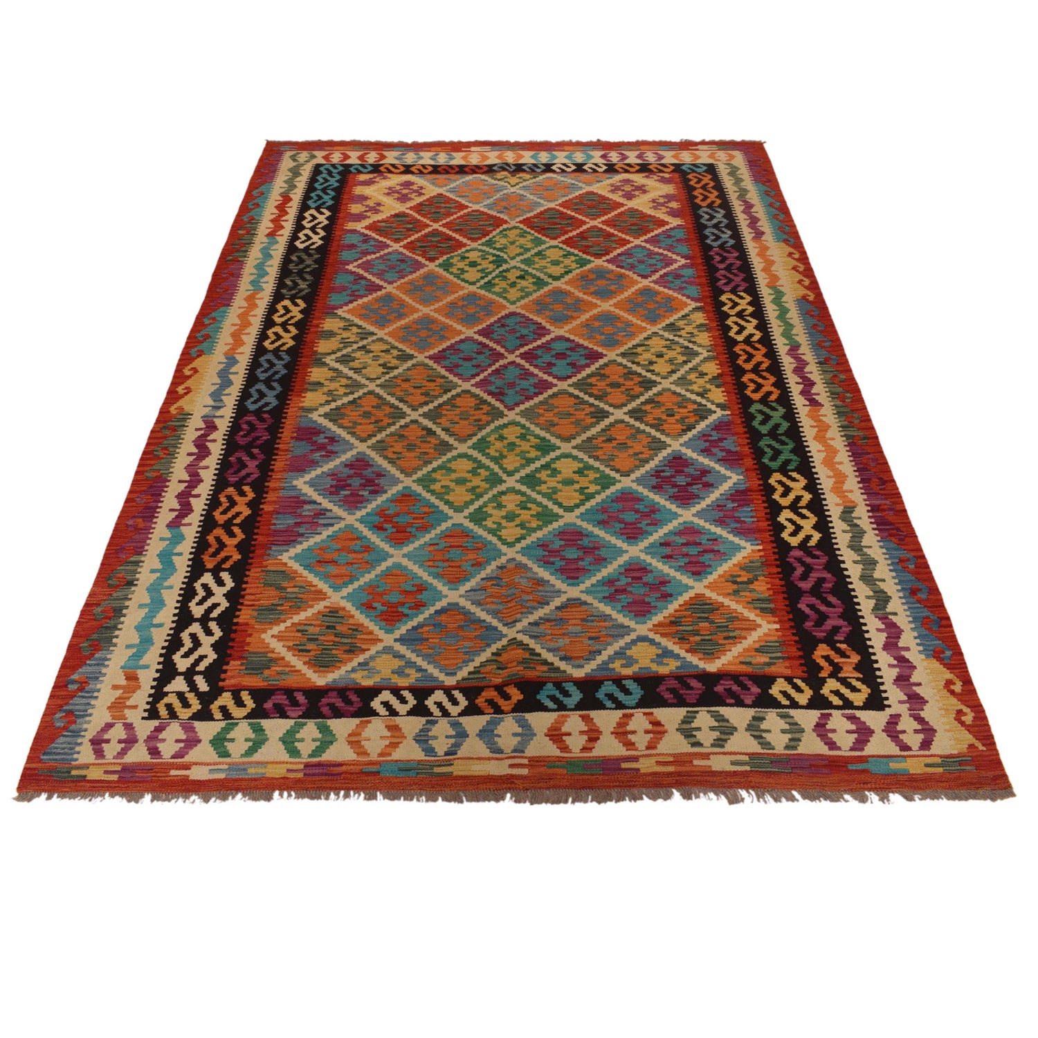 Hand Made Afghan Kilim 6' 7" x 9' 10" ft / 200 x 300 cm - No. W35528