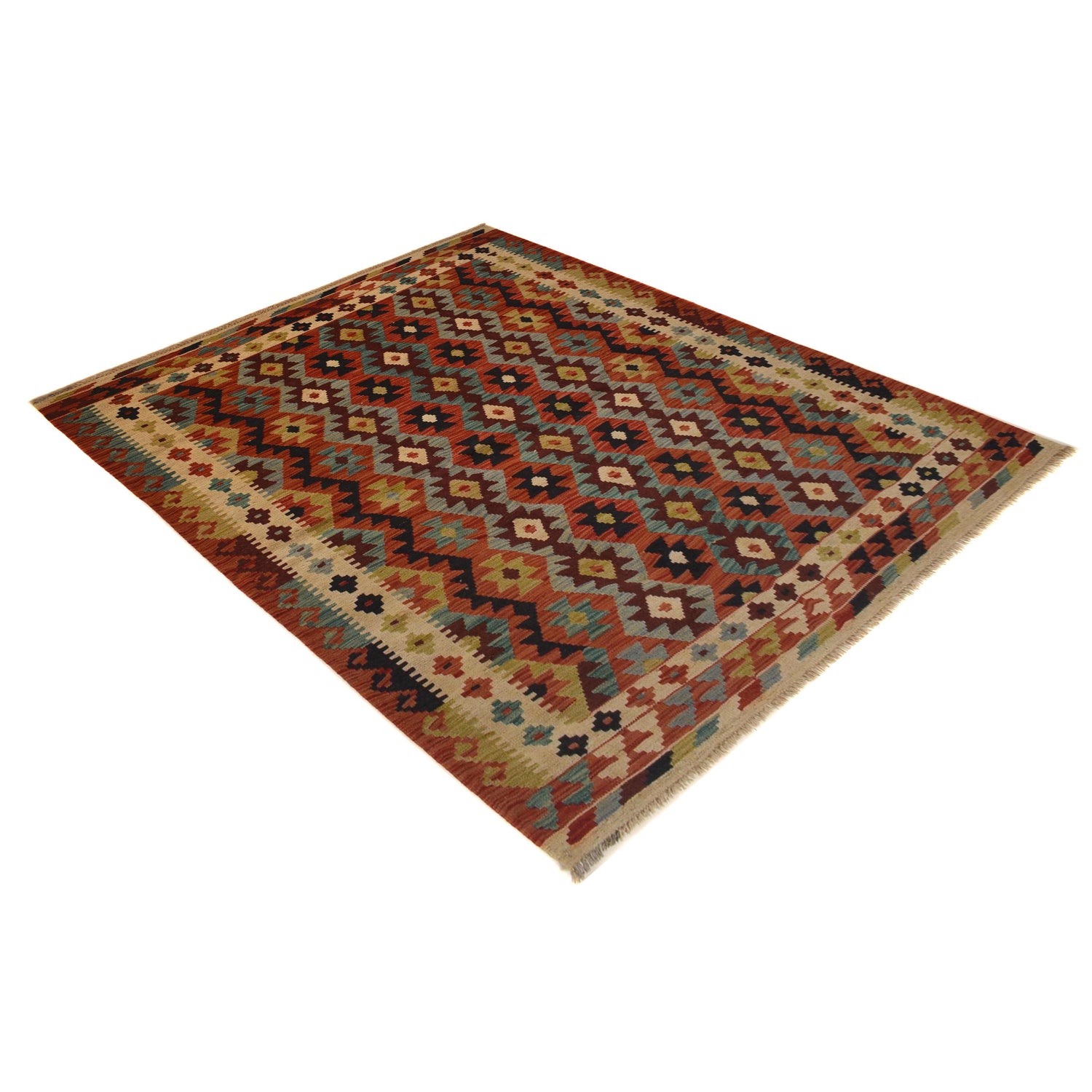 Handmade Afghan Vegetable Kilim 4' 11" x 6' 10" ft / 150 x 209 cm - No. W35531