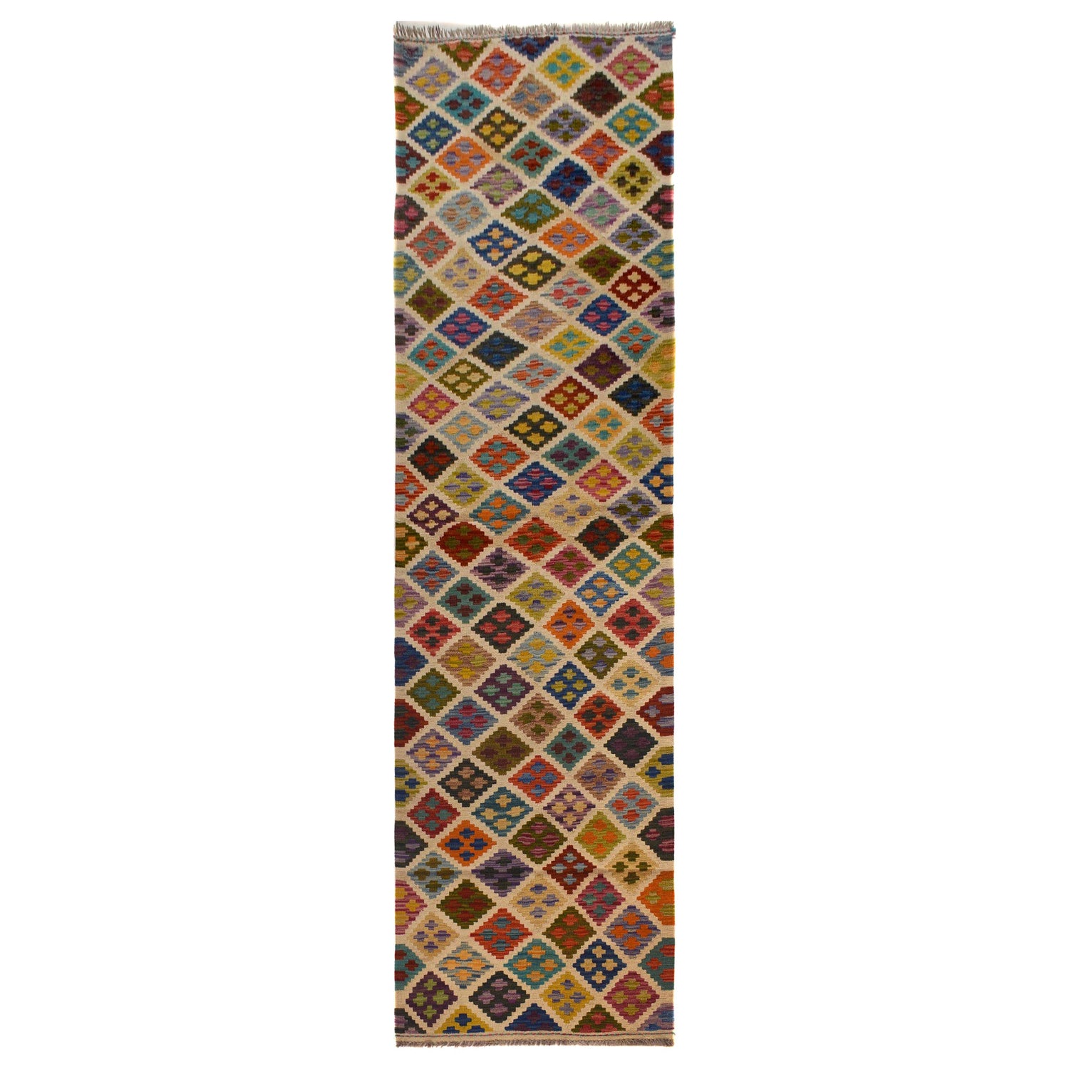 Hand Woven Wool Kelim Runner 2' 5" x 9' 9" ft / 73 x 296 cm - No. W35532