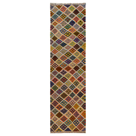 Hand Woven Wool Kelim Runner 2' 5" x 9' 9" ft / 73 x 296 cm - No. W35532