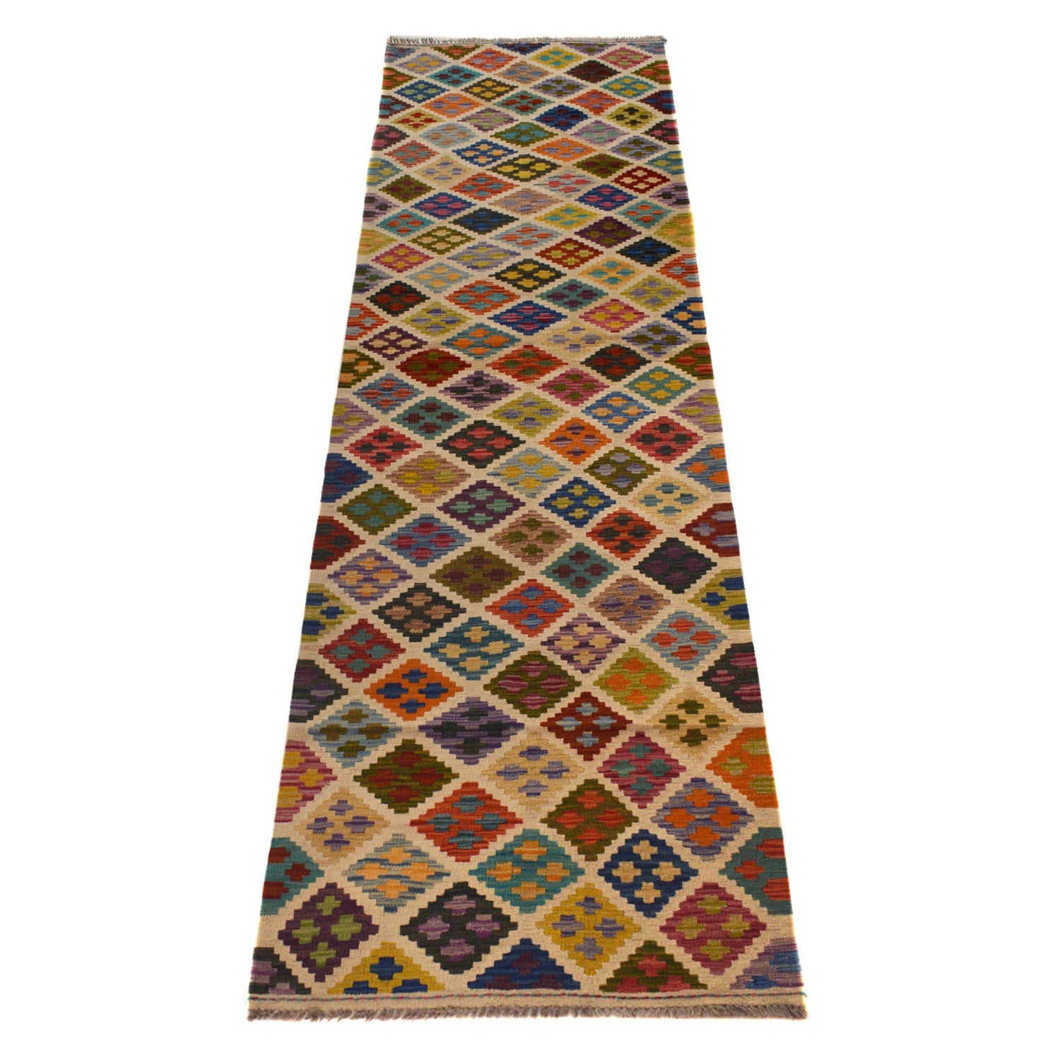Hand Woven Wool Kelim Runner 2' 5" x 9' 9" ft / 73 x 296 cm - No. W35532