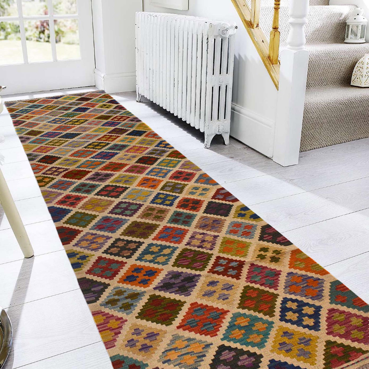 Hand Woven Wool Kelim Runner 2' 5" x 9' 9" ft / 73 x 296 cm - No. W35532