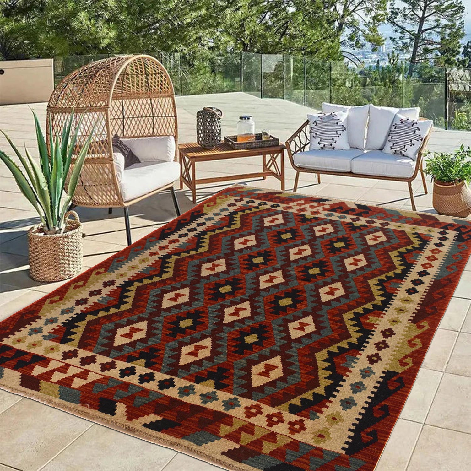 Hand Made Afghan Kilim 4' 10" x 6' 11" ft / 148 x 210 cm - No. W35533