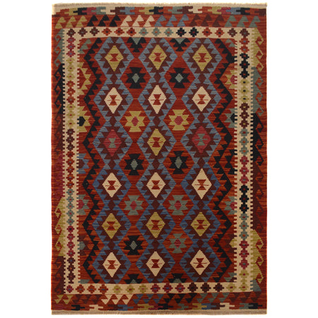 Colorful Flat-Weave Wool Kilim 4' 11" x 7' 5" ft / 150 x 225 cm - No. W35534