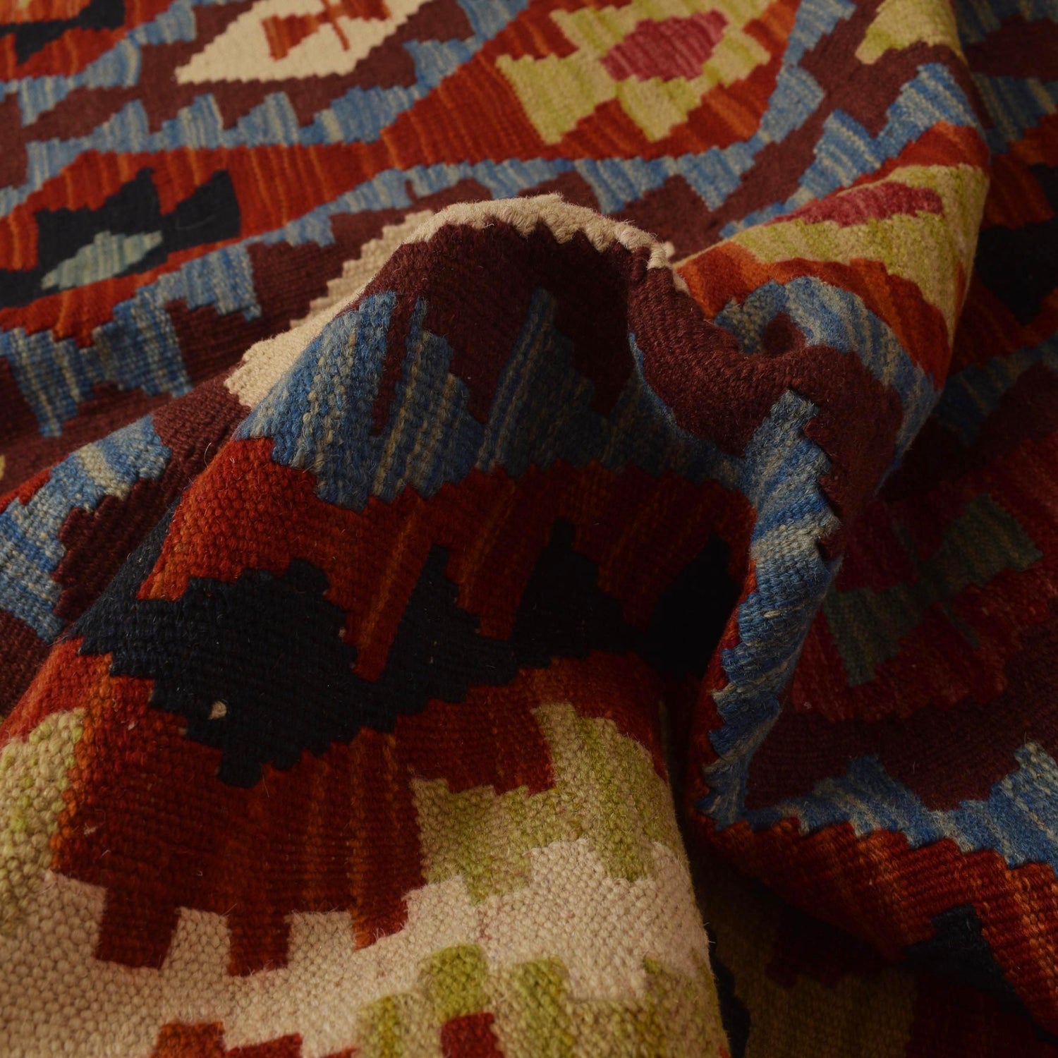 Colorful Flat-Weave Wool Kilim 4' 11" x 7' 5" ft / 150 x 225 cm - No. W35534