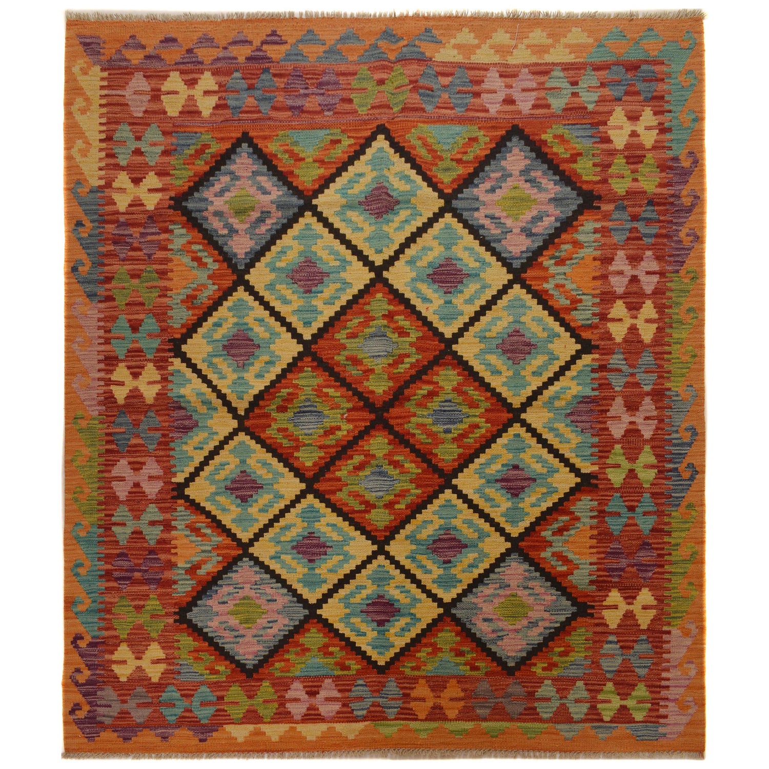 Handmade Vegetable Kelim 5' 1" x 6' 1" ft / 156 x 186 cm - No. W35536