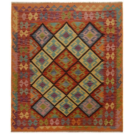 Handmade Vegetable Kelim 5' 1" x 6' 1" ft / 156 x 186 cm - No. W35536