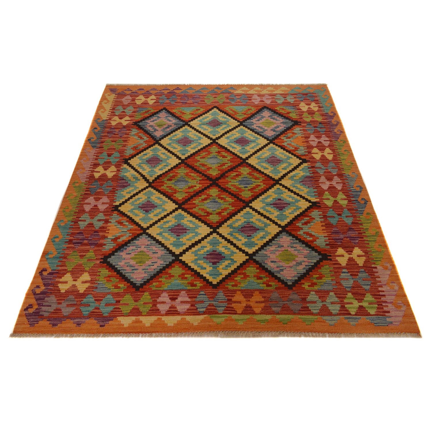 Handmade Vegetable Kelim 5' 1" x 6' 1" ft / 156 x 186 cm - No. W35536