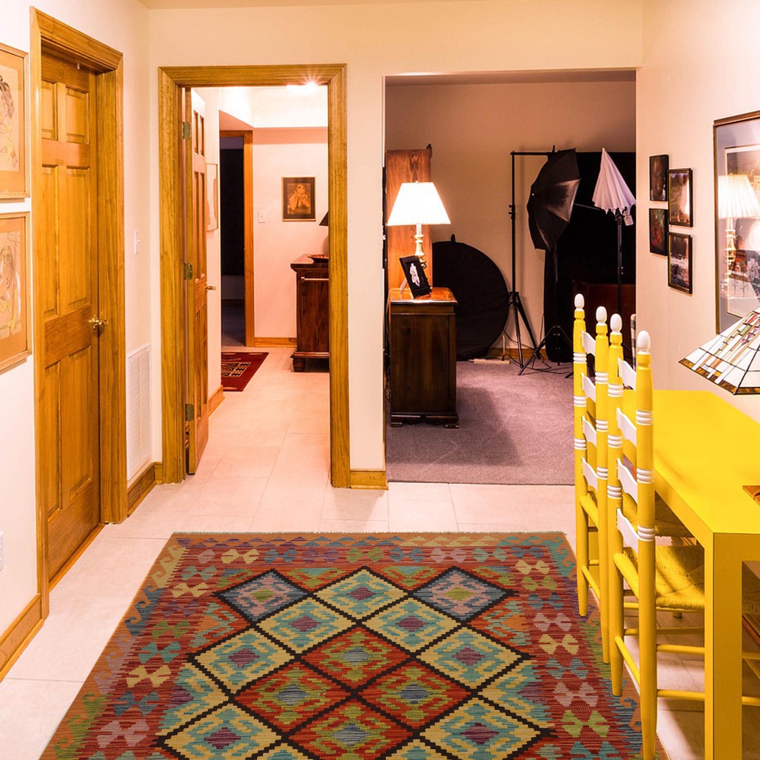 Handmade Vegetable Kelim 5' 1" x 6' 1" ft / 156 x 186 cm - No. W35536