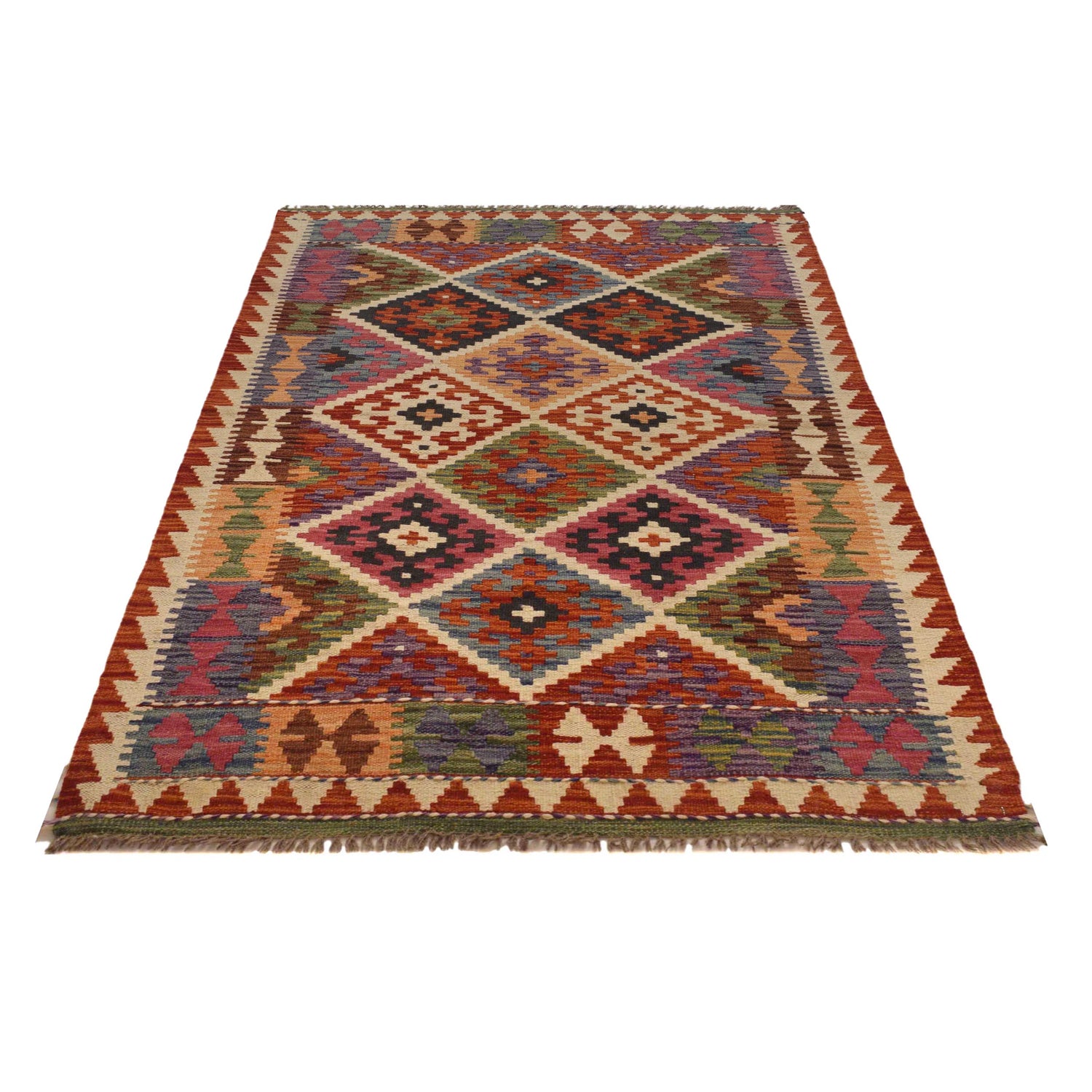 Hand Knotted Flatweave Kilim 3' 5" x 5' 4" ft / 103 x 163 cm - No. W35537