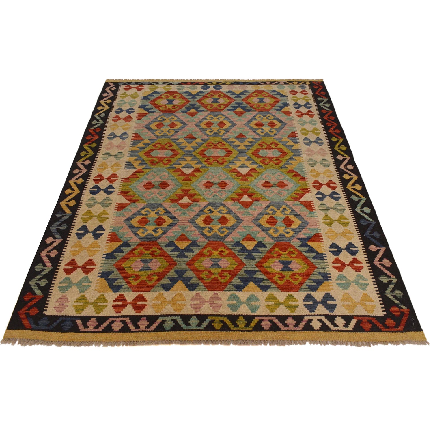 Hand Knotted Afghan Style Kilim 5' 3" x 6' 7" ft / 160 x 201 cm - No. W35540
