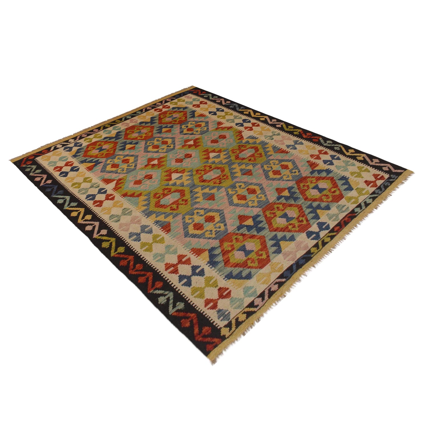 Hand Knotted Afghan Style Kilim 5' 3" x 6' 7" ft / 160 x 201 cm - No. W35540