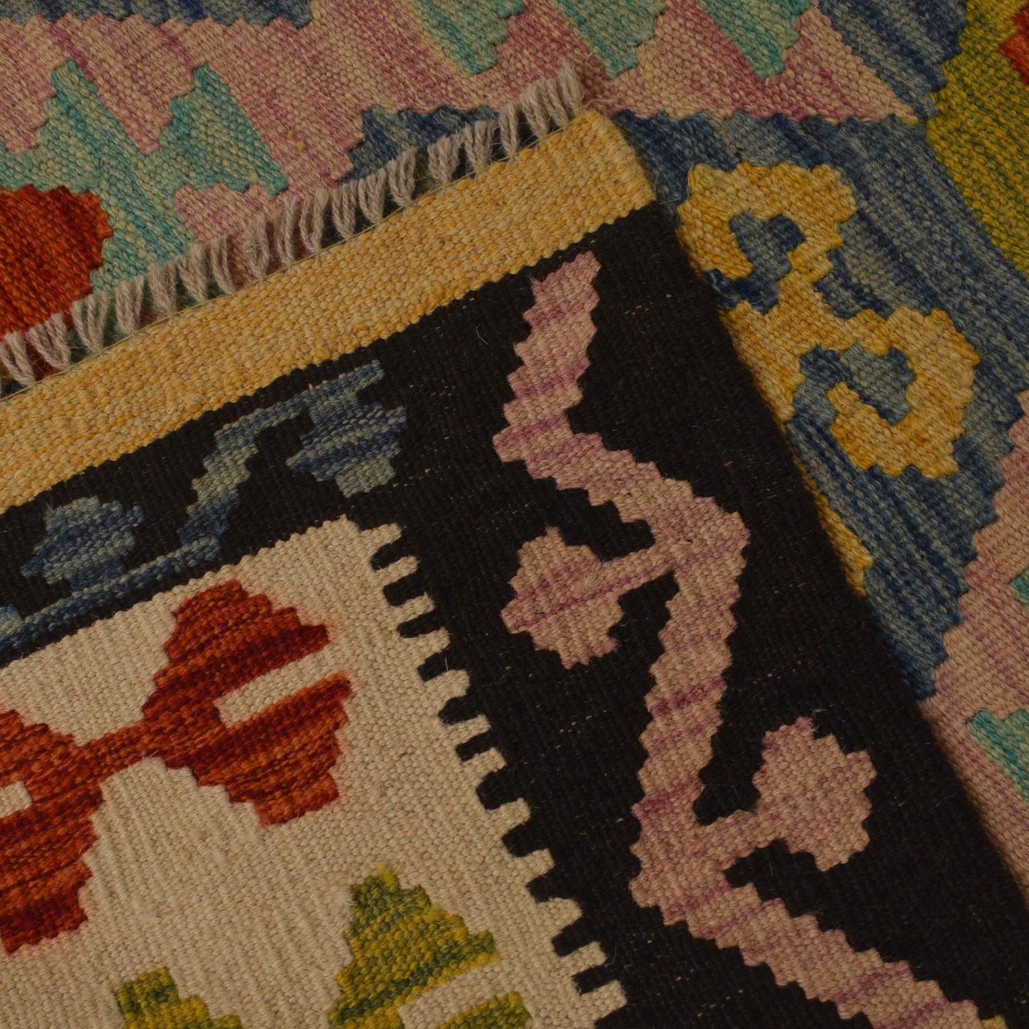 Hand Knotted Afghan Style Kilim 5' 3" x 6' 7" ft / 160 x 201 cm - No. W35540