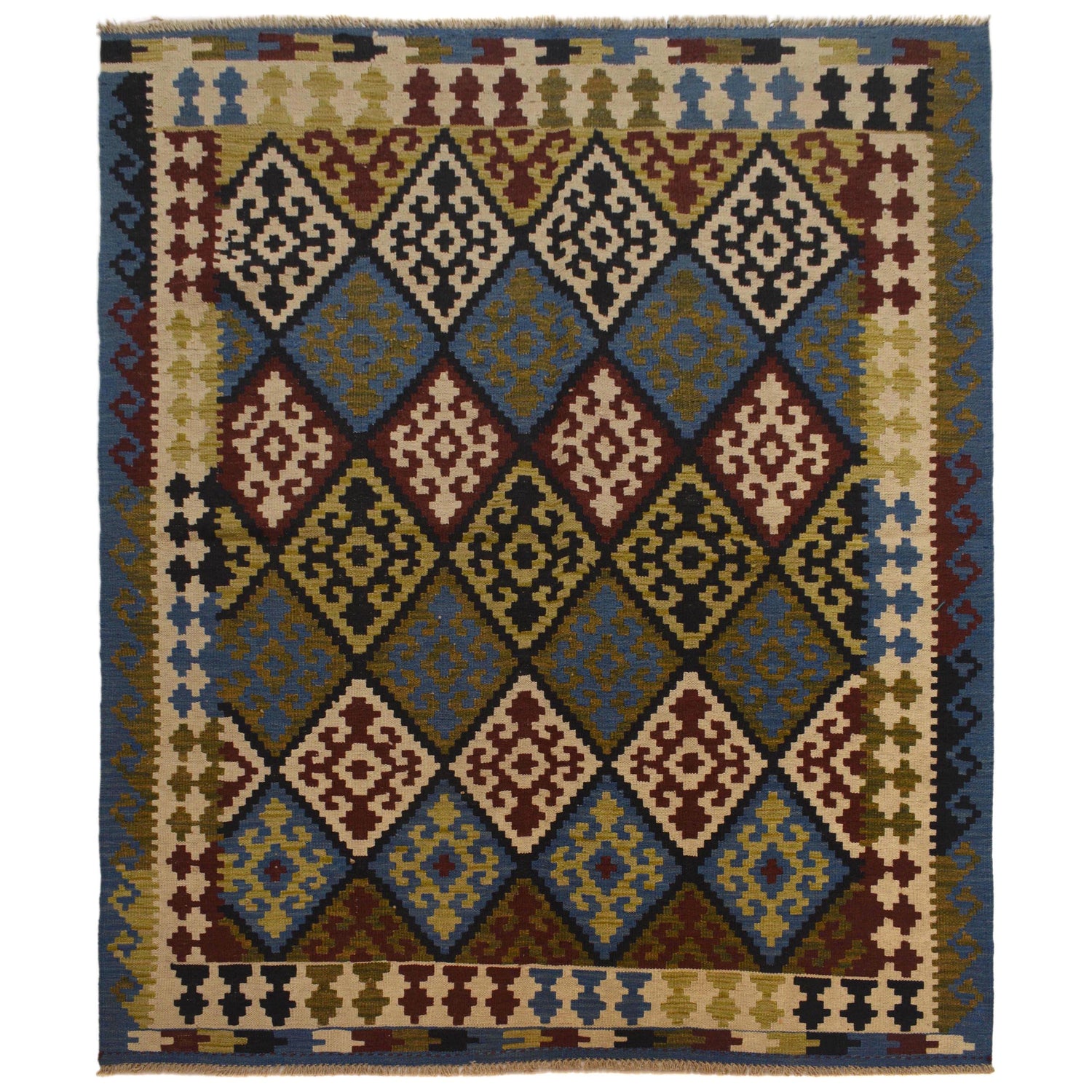 Hand Woven Wool Kelim 5' 2" x 6' 5" ft / 157 x 196 cm - No. W35541