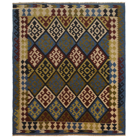 Hand Woven Wool Kelim 5' 2" x 6' 5" ft / 157 x 196 cm - No. W35541