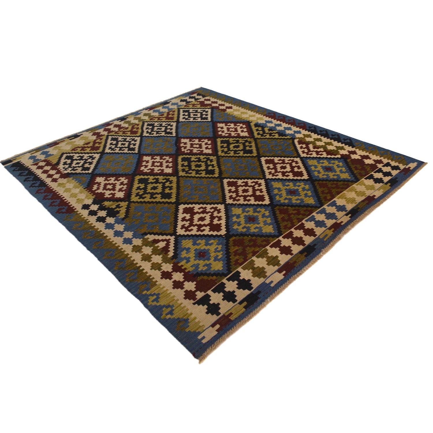 Hand Woven Wool Kelim 5' 2" x 6' 5" ft / 157 x 196 cm - No. W35541