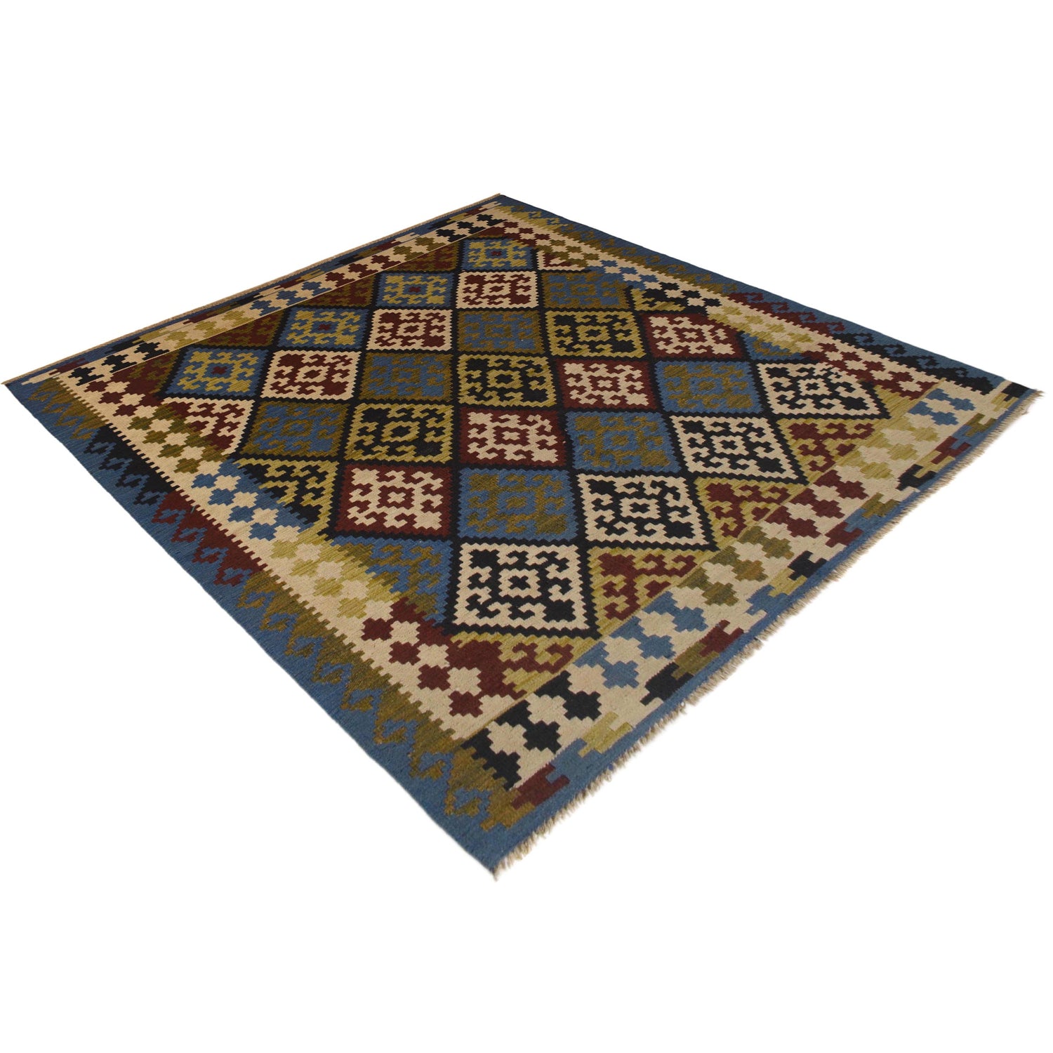 Hand Woven Wool Kelim 5' 2" x 6' 5" ft / 157 x 196 cm - No. W35541