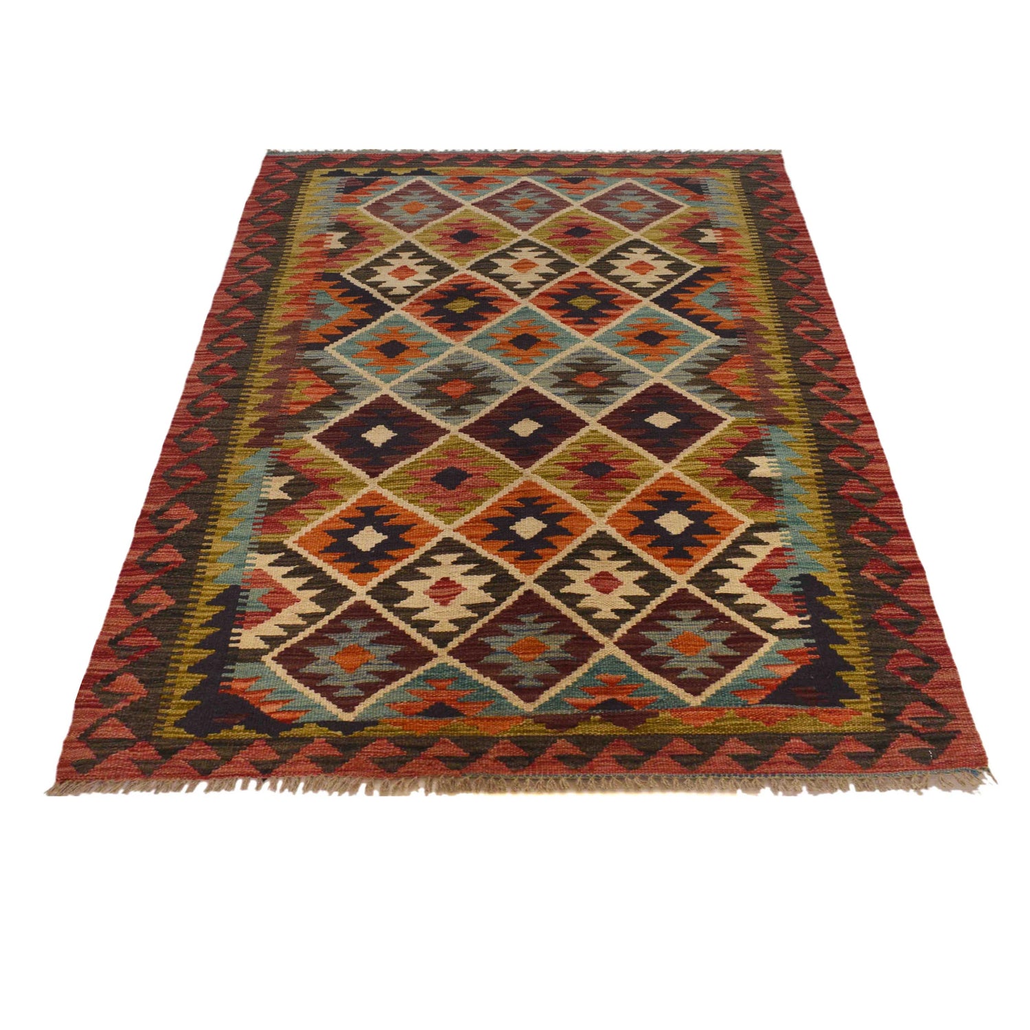 Handmade Afghan Vegetable Kilim 3' 4" x 5' 0" ft / 102 x 152 cm - No. W35542