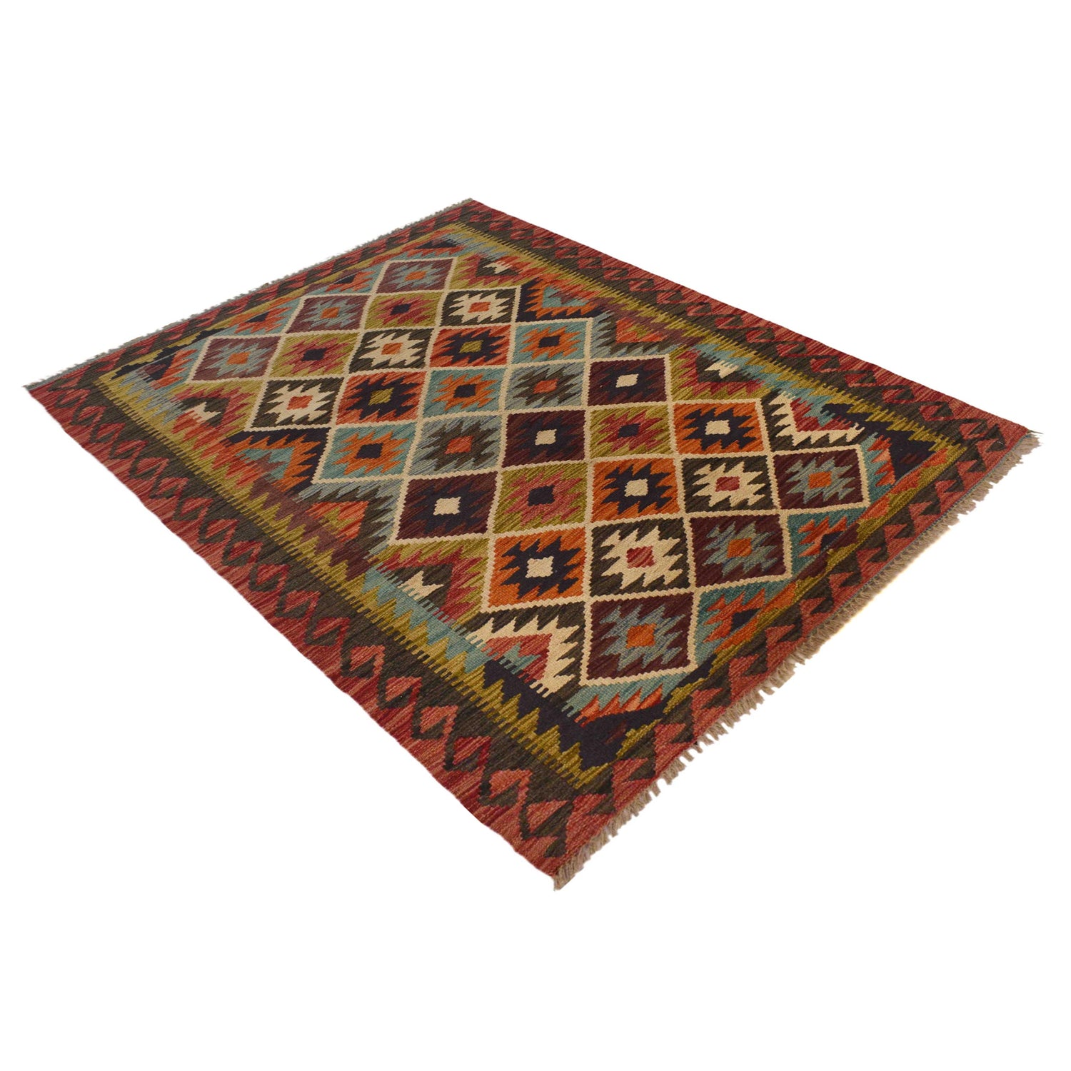 Handmade Afghan Vegetable Kilim 3' 4" x 5' 0" ft / 102 x 152 cm - No. W35542