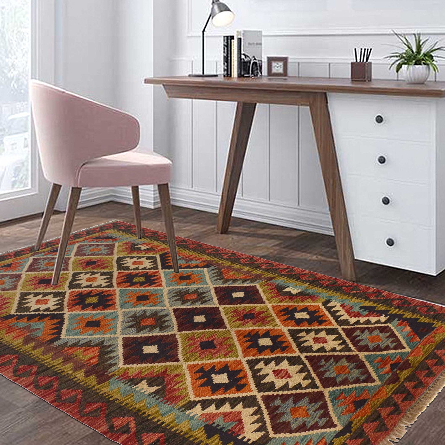 Handmade Afghan Vegetable Kilim 3' 4" x 5' 0" ft / 102 x 152 cm - No. W35542