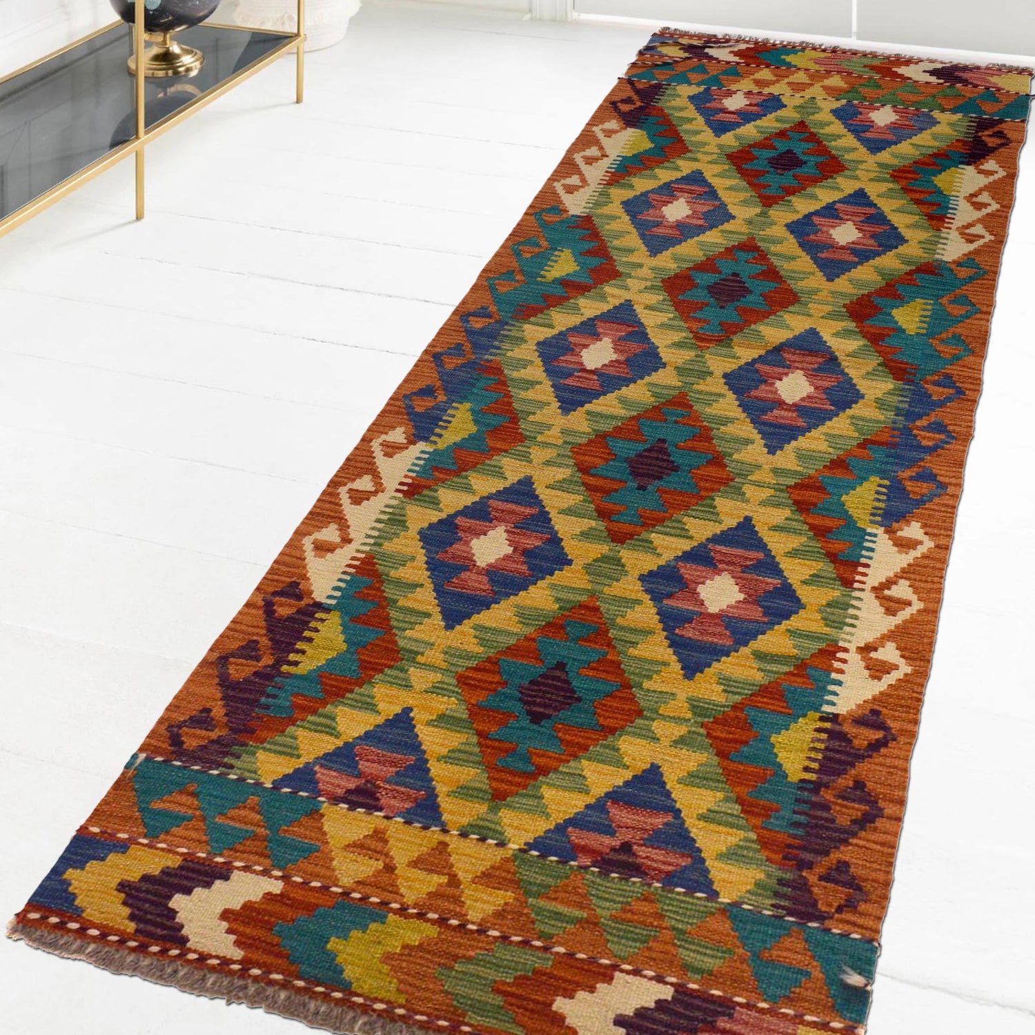 Short Chobi Kilim Runner 2' 4"x 6' 8" ft / 72 x 202 cm - No. W35543