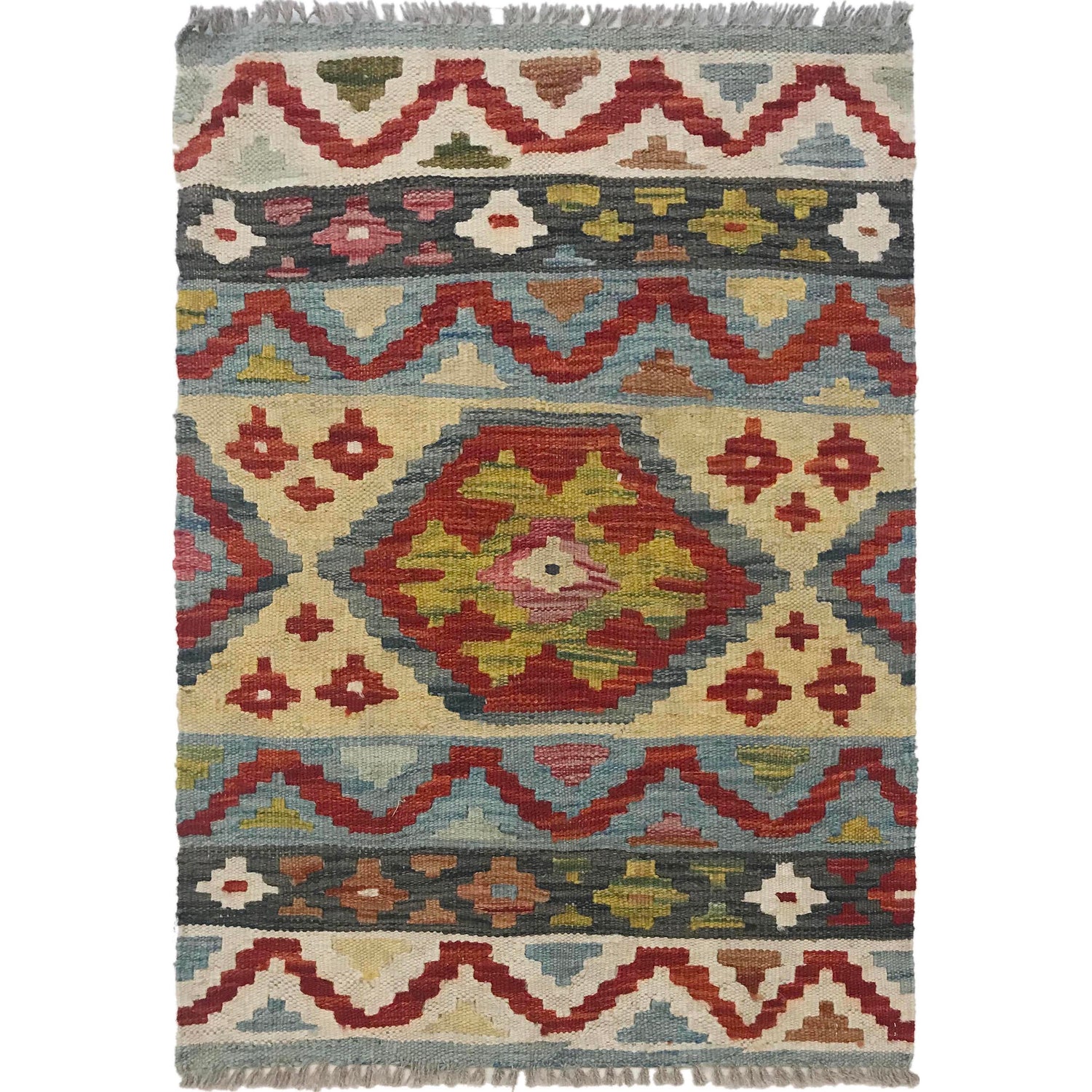 Handmade Afghan Vegetable Kilim 2' 0" x 2' 11" ft / 60 x 89 cm - No. W35545