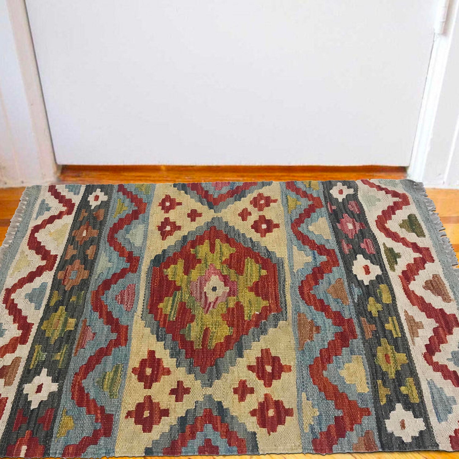 Handmade Afghan Vegetable Kilim 2' 0" x 2' 11" ft / 60 x 89 cm - No. W35545