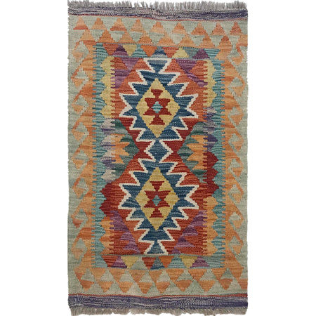 Multi Color ful Flat-Weave Wool Kilim 2' 1" x 3' 1" ft / 63 x 95 cm - No. W35547