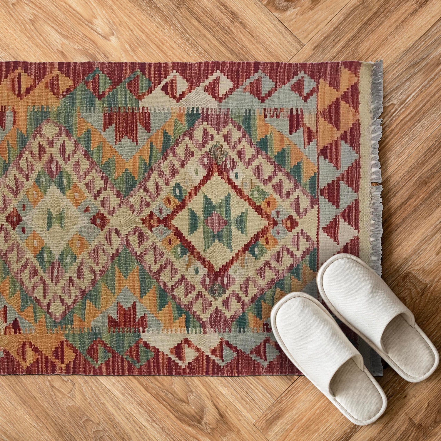 Handmade Vegetable Kilim 2' 0" x 2' 11" ft / 60 x 90 cm - No. W35548