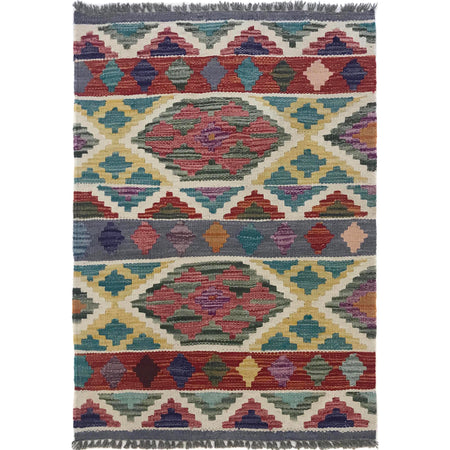 Hand Woven Wool Kelim 2' 1" x 3' 0" ft / 64 x 92 cm - No. W35551
