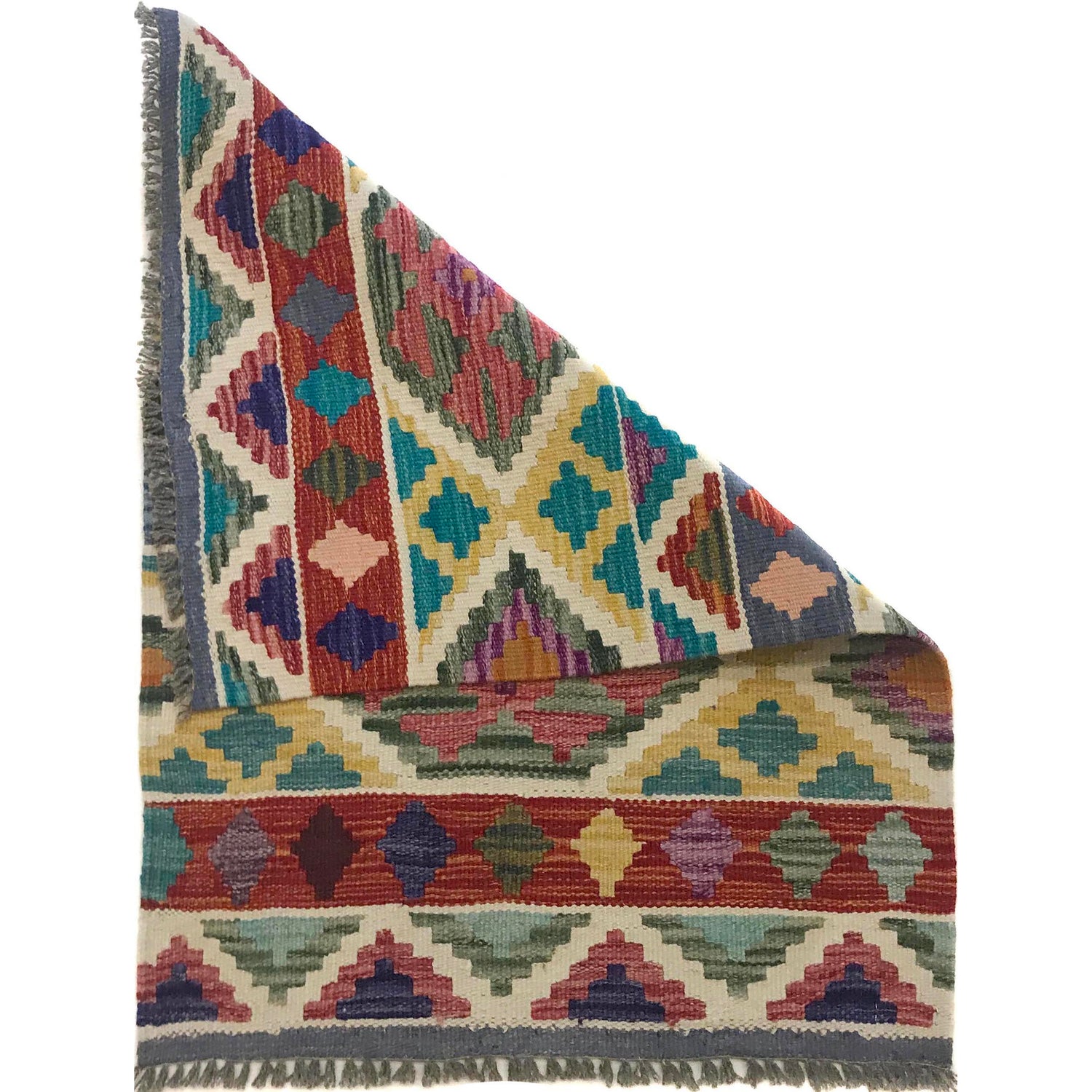Hand Woven Wool Kelim 2' 1" x 3' 0" ft / 64 x 92 cm - No. W35551