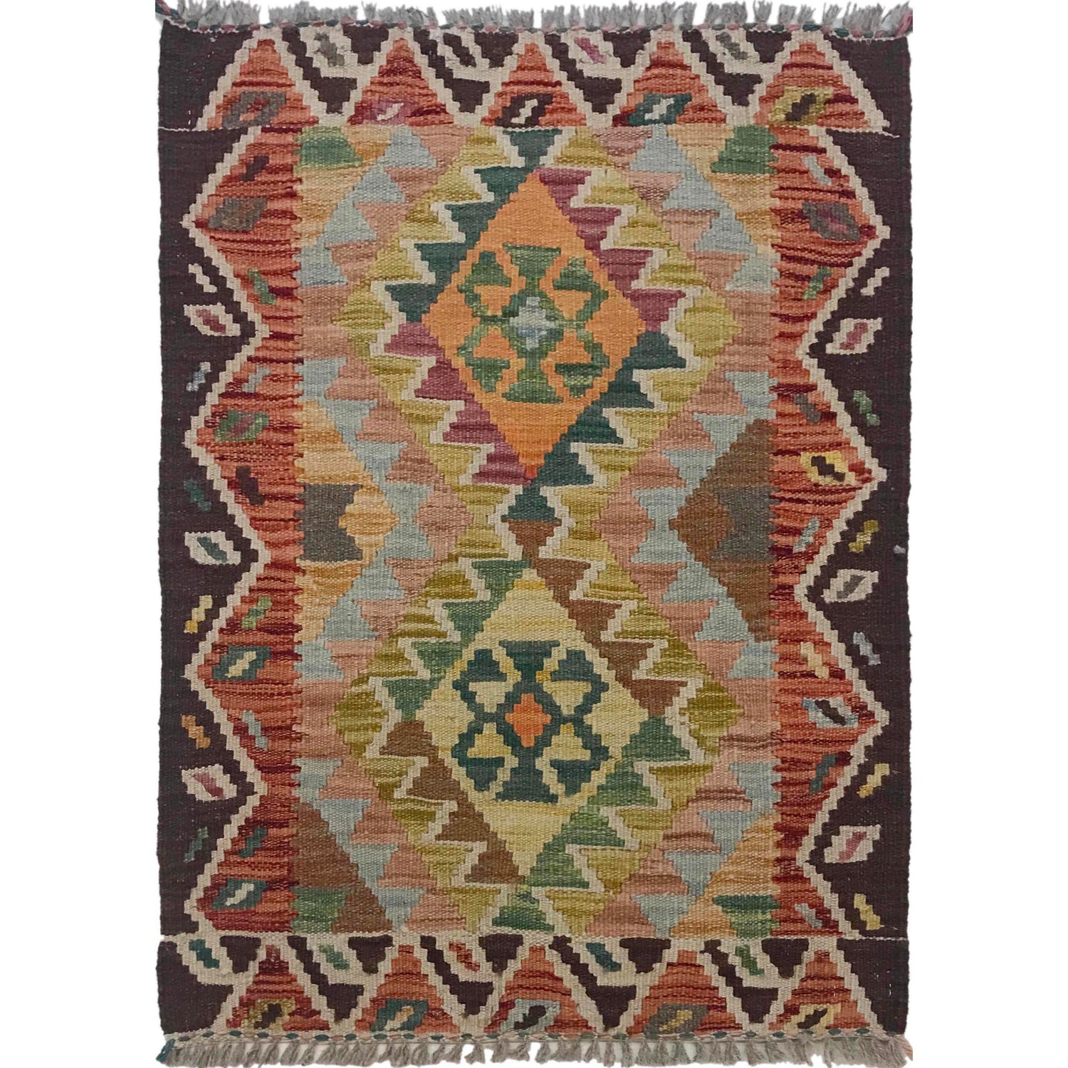 Handmade Turkish Design Wool Kilim 2' 1" x 2' 11" ft / 63 x 88 cm - No. W35552