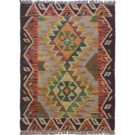Handmade Turkish Design Wool Kilim 2' 1" x 2' 11" ft / 63 x 88 cm - No. W35552